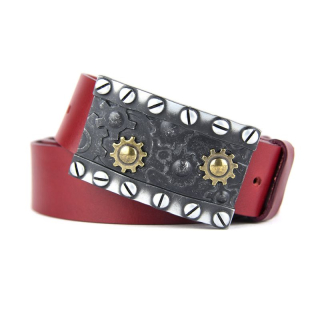 Kožený opasok RATCH, šírka 4cm - Bordová