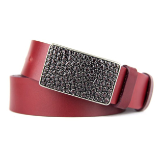 Kožený opasok ROSES, šírka 4cm - Bordová