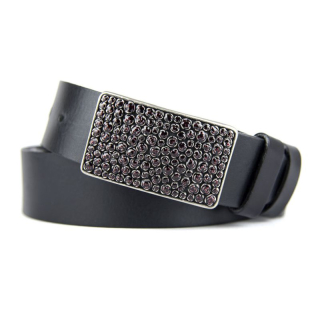 Kožený opasok ROSES, šírka 4cm - Čierna