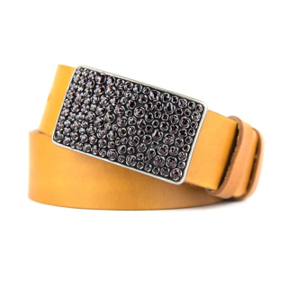 Kožený opasok ROSES, šírka 4cm - Koňaková