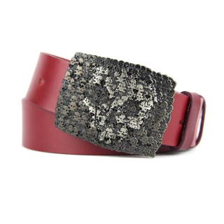 Kožený opasok SKULL, šírka 4cm - Bordová