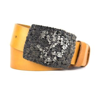 Kožený opasok SKULL, šírka 4cm - Koňaková