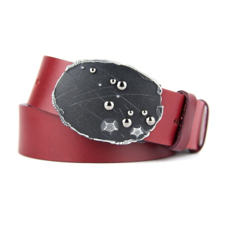 Kožený opasok STONES, šírka 4cm - Bordová
