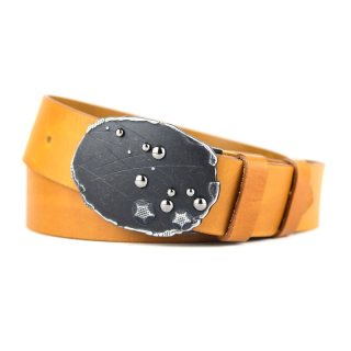 Kožený opasok STONES, šírka 4cm - Koňaková