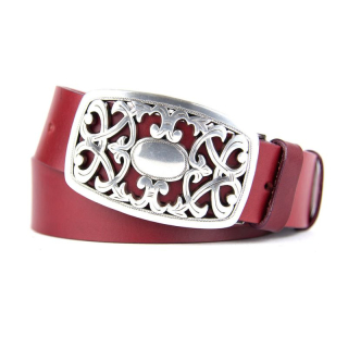 Kožený opasok YARD, šírka 4cm - Bordová