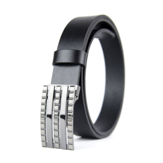 Kožený opasok BLOCKS, šírka 3.3cm - Čierna