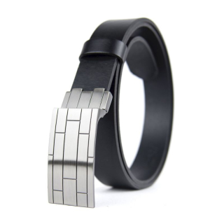 Kožený opasok WALL, šírka 3.3cm - Čierna