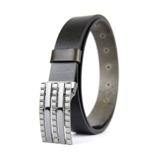 Kožený opasok BLOCKS, šírka 3.3cm - Olivová