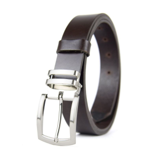 Kožený opasok DUAL, šírka 3.3cm - Tmavo hnedá