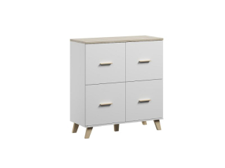 Komoda 4D, biela brylantowa matná-dub sonoma