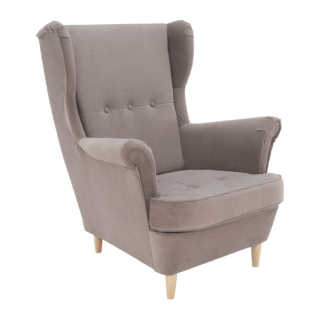 Moderné kreslo ušiak, béžovosivá-buk