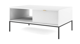 Drážkovaný konferenčný stolík, biela-čierna