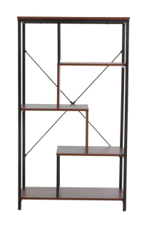 Policový kovový regál A, čierny mat-tmavý orech