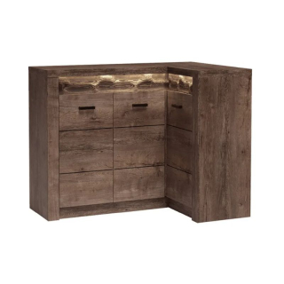 Luxusná rohová komoda s dvomi skrinkami a poličkou, jaseň tmavý