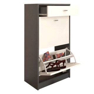 Dvojradový botník s jedným šuplíkom, biela-grafit