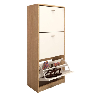 Trojradový botník z DTD laminovanej, dub sonoma-biela