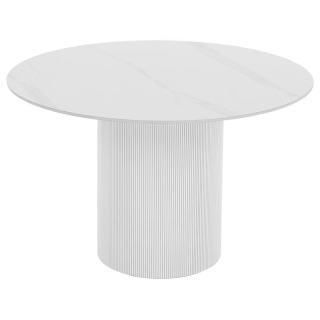 Jedálenský stôl, biely mramor-MDF, priemer 120 cm