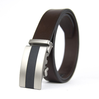 Opasok z pravej kože s automatickou prackou NICKEL GRIND - Tmavo hnedá