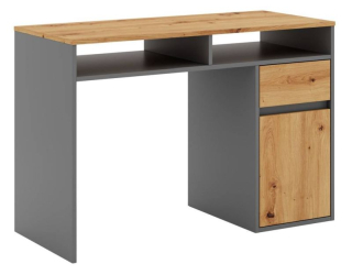 Písací stôl v jednoduchom dizajne so skrinkou a zásuvkou, dub artisan-antracyt
