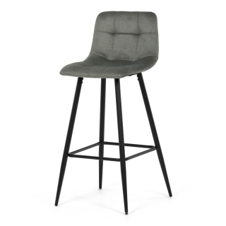 Barová stolička zelená látka, štvornohá kovová podnož