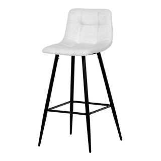 Barová stolička biela látka, štvornohá kovová podnož