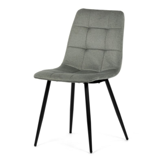 Čalúnená jedálenská stolička, zelená látka, čierny kov