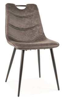 Elegantná zamatová stolička, čierny kov-látka sivá tap. 213