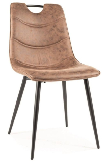 Elegantná zamatová stolička, čierny kov-látka hnedá tap. 212