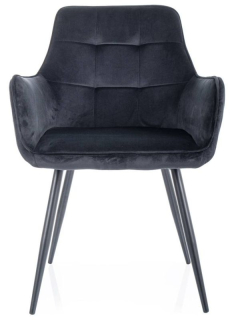 Elegantná jedálenská stolička, podrúčky, čierny mat-čierna bluvel 19