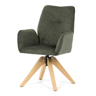 Otočná stolička jedálenská s lakťovými opierkami, zelená vodeodpudivá látka - posledný kus