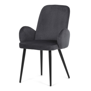 Stolička jedálenská, šedá látka, čierne kovové nohy