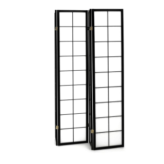 Štýlový 4-dielny paraván s drevenou konštrukciou v čiernej farbe