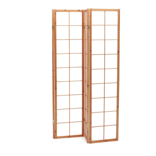 Štýlový 4-dielny paraván s drevenou konštrukciou v prírodnej farbe