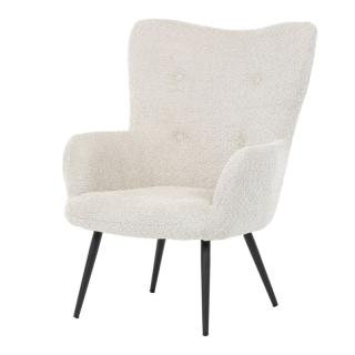 Kreslo ušiak, poťah krémová látka, nohy čierny kov