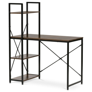 Stôl pracovný s regálom, MDF, dekor staré drevo, čierny kov