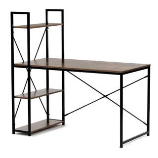 Pracovný stôl s regálom z MDF dekor staré drevo, čierny kov