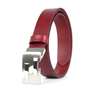 Unisex kožený opasok JOINTS, šírka 3.3cm, Bordová