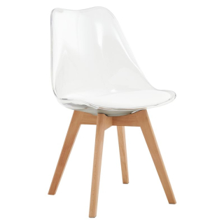 Plastová stolička transparentná, akryl-ekokoža-buk