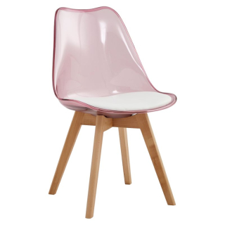 Plastová stolička transparentná ružová, akryl-ekokoža-buk