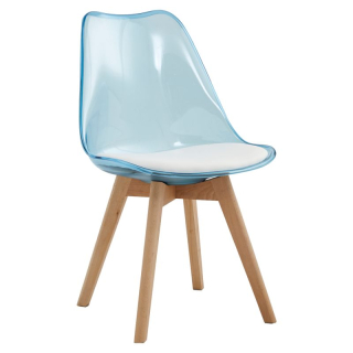 Plastová stolička transparentná modrá, akryl-ekokoža-buk