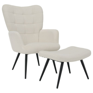 Luxusné kreslo s podnožou, biela Velvet látka a čierne nohy