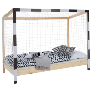 Montessori posteľ v tvare futbalovej brány 90x200, prírodná-biela-čierna