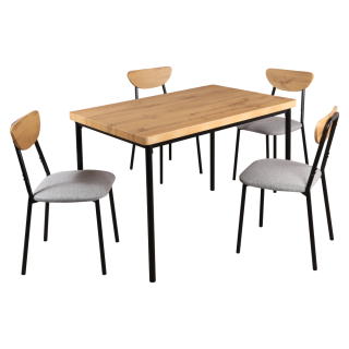 Jedálenský set 1+4, dub svetlý-sivá-čierna