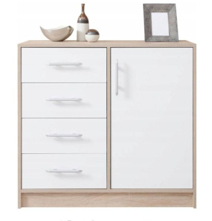 Komoda SRK2, štyri zásuvky a dve police, dub sonoma-biely lux