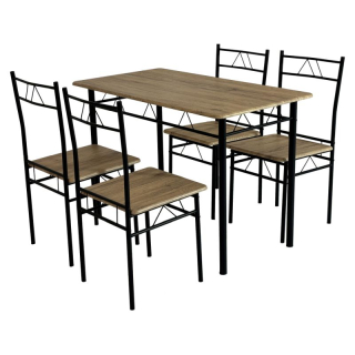 Jedálenský set 1+4, svetlý dub, čierna konštrukcia