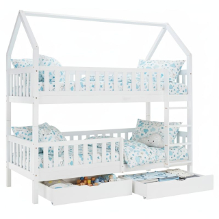 Poschodová posteľ v tvare domčeka bez prístelky, biela