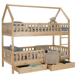Poschodová posteľ v tvare domčeka bez prístelky, prírodná