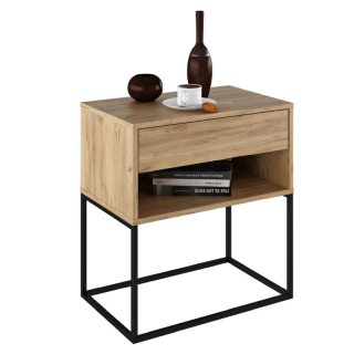 Nočný stolík, príručný stolík, dub artisan-čierna