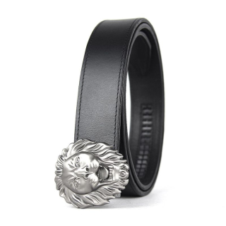 Kožený opasok s automatickou prackou LION HEAD - Čierna