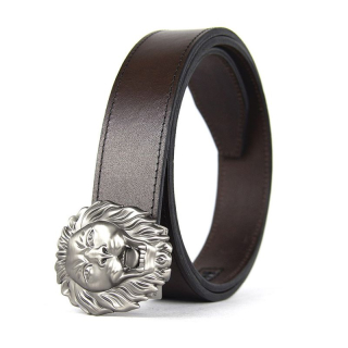 Kožený opasok s automatickou prackou LION HEAD - Tmavo hnedá